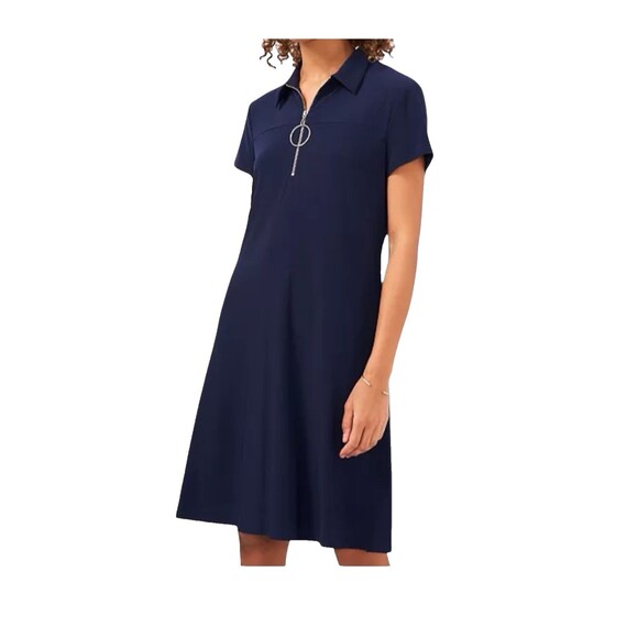 MSK O-Ring Collared Shift Dress Women's Size Large Navy Blue Stretch Casual - Picture 1 of 8